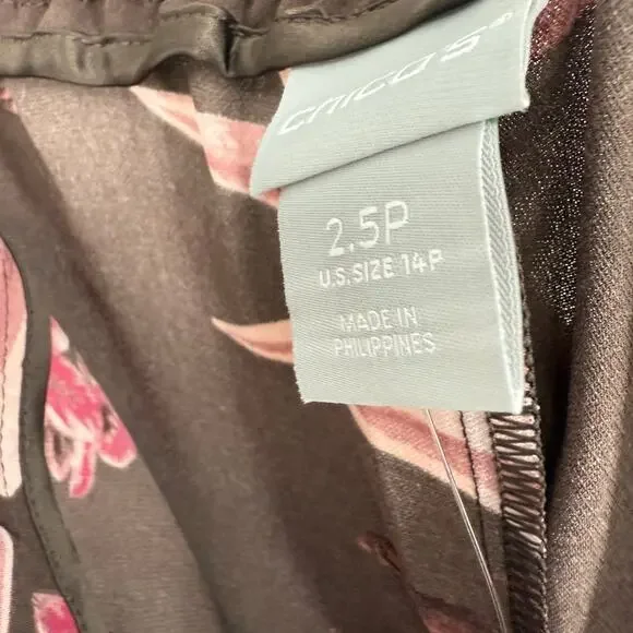 NEW NWT Chicos Sz Large/XL US 14P 2.5P Petite Wide Leg Pants Pink tROPICAL - Picture 5 of 8